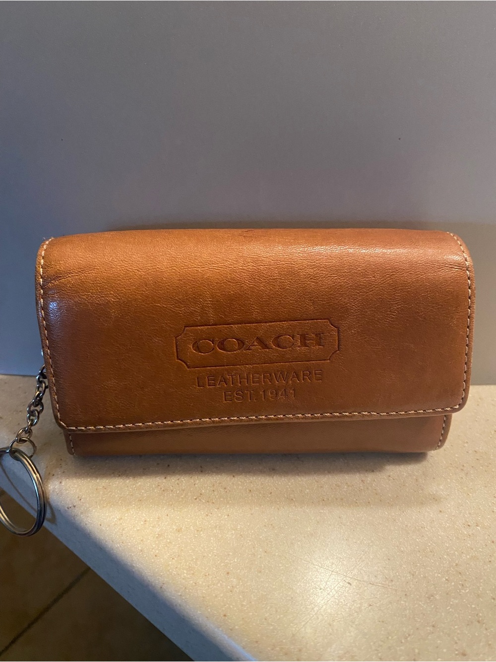 Vintage Coach Tan Leather Zip-Around Keychain Wallet